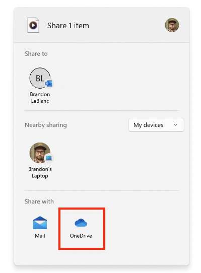 Window Share Window OneDrive integration OneDrive via the built-in Windows share window ...