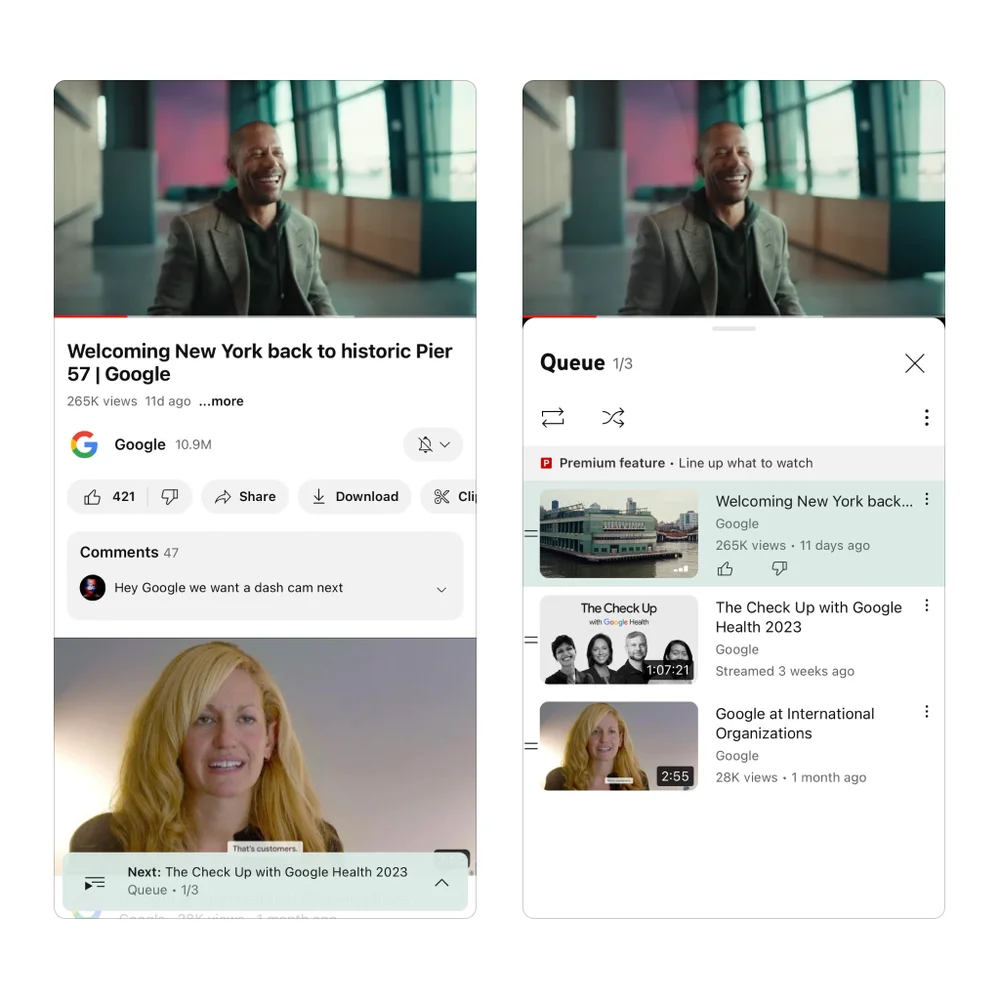 Queuing videos on mobile with YouTube Premium