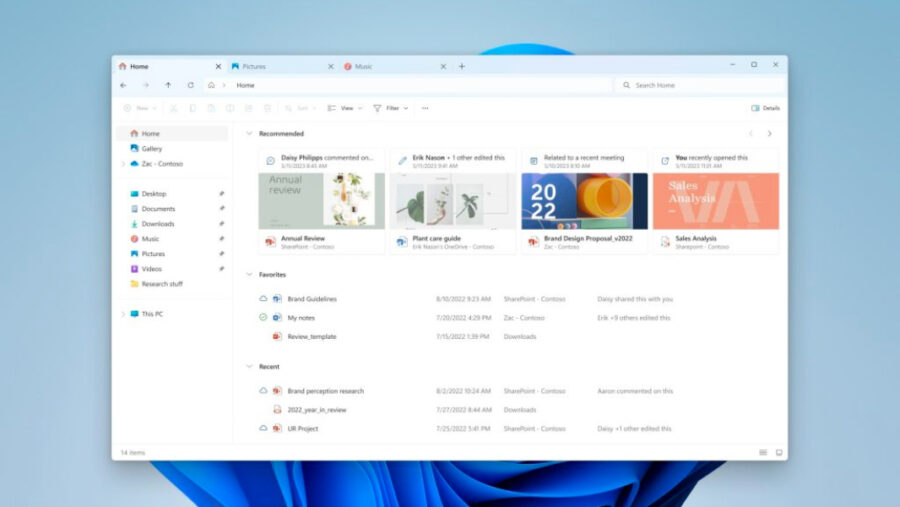 redesigned File Explorer Home