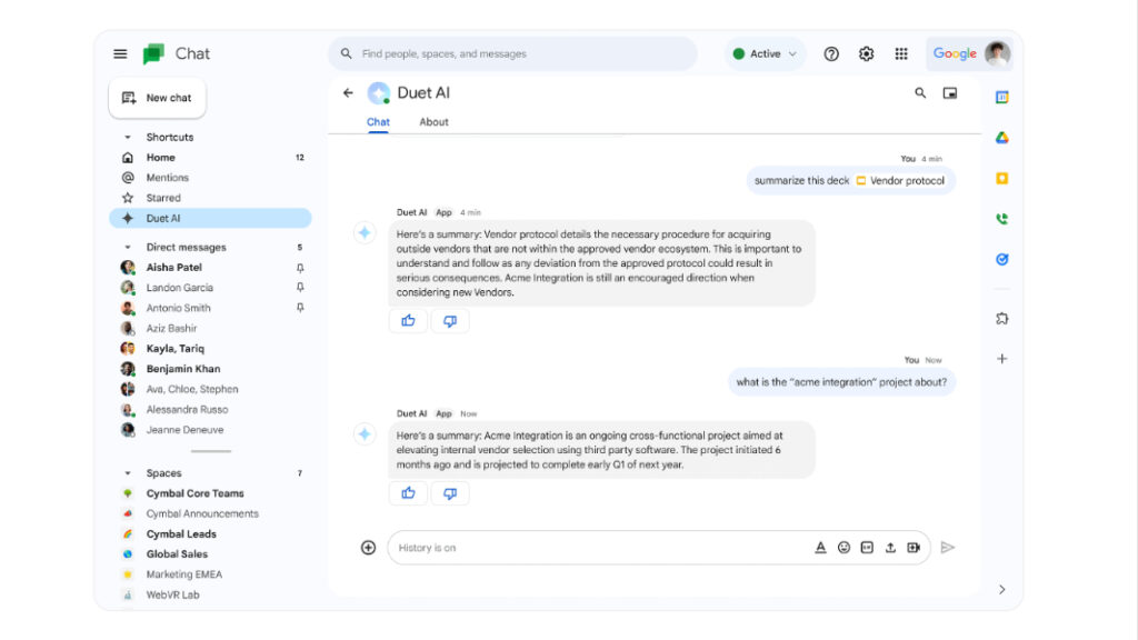Google Details New Chat Experience with Duet AI