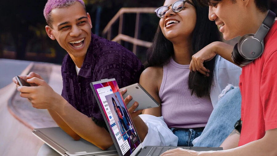 Young people enjoying Lenovo products