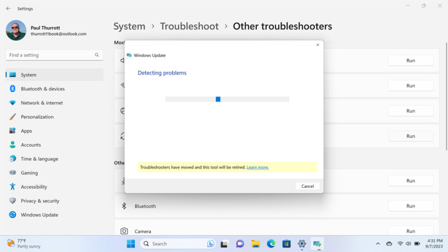 Legacy troubleshooter in Windows 11 22H2