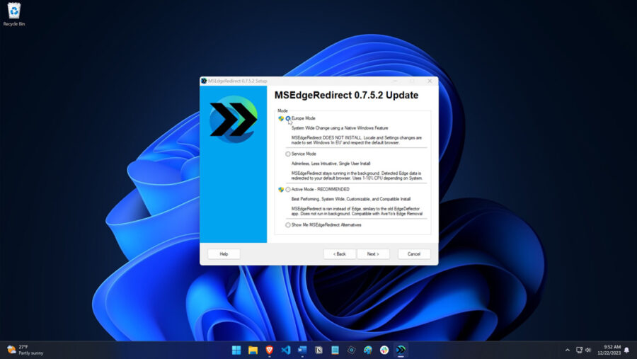 MSEdgeRedirect installer