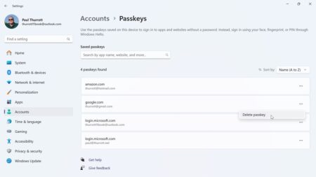 Windows 11 passkey management
