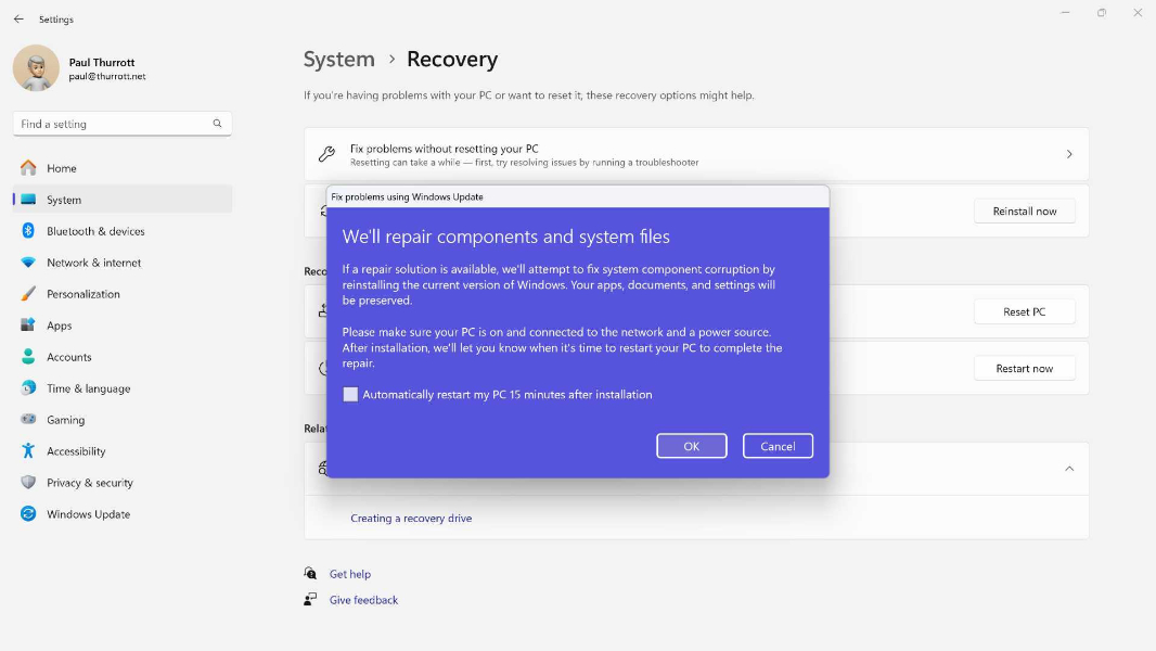 Reinstall Windows with Windows Update