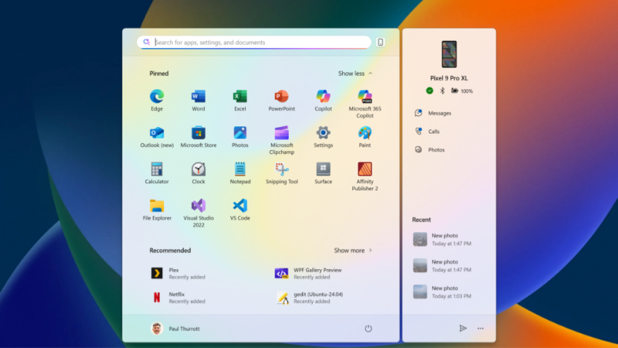 Start menu with Phone Link integration