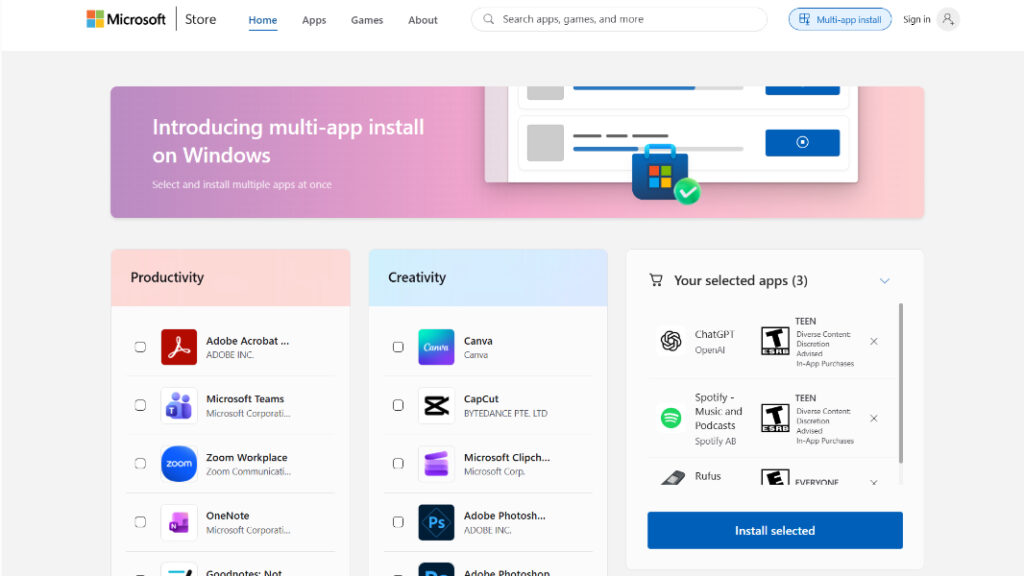Microsoft Store on the Web Adds Multi-App Install - Thurrott.com