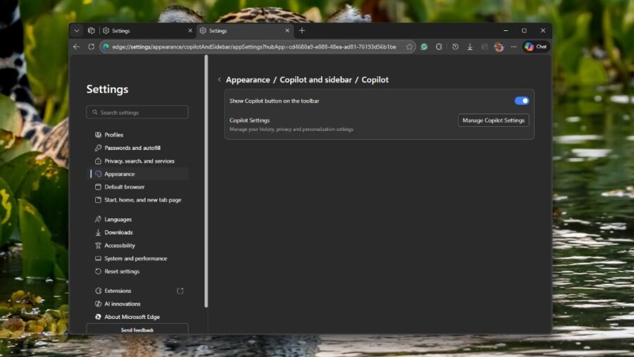 Microsoft Edge Copilot button