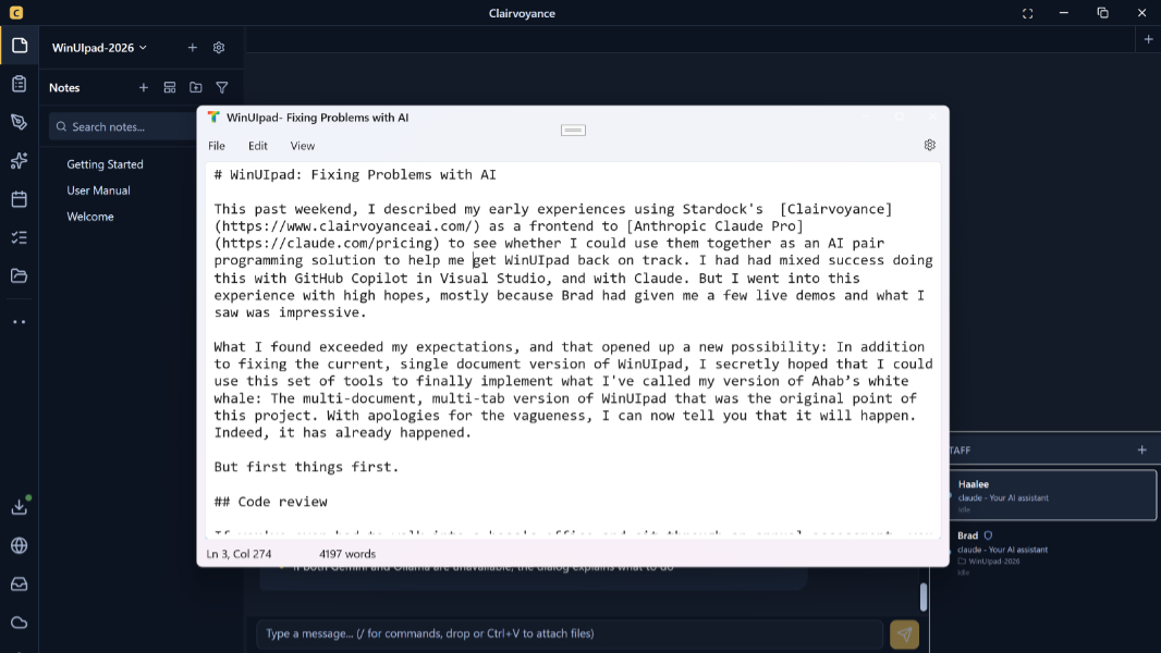 Clairvoyance Fixes WinUIpad Bugs With Claude