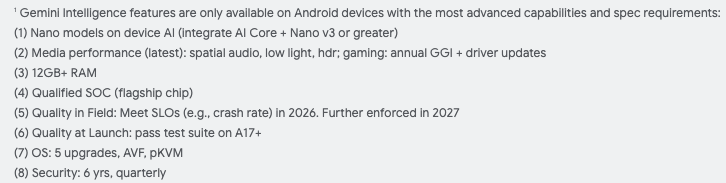 Gemini Intelligence minimum hardware requirements
