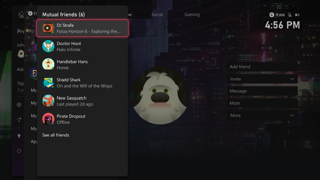Xbox Guide mutual friends