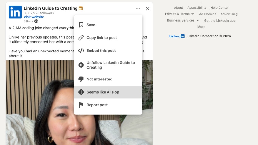 LinkedIn Adds AI Slop Reporting Option