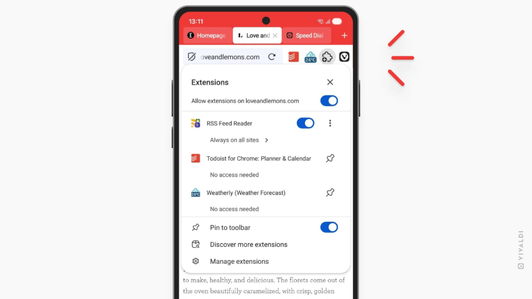 Vivaldi 8.2 for Mobile Brings Extensions to Android